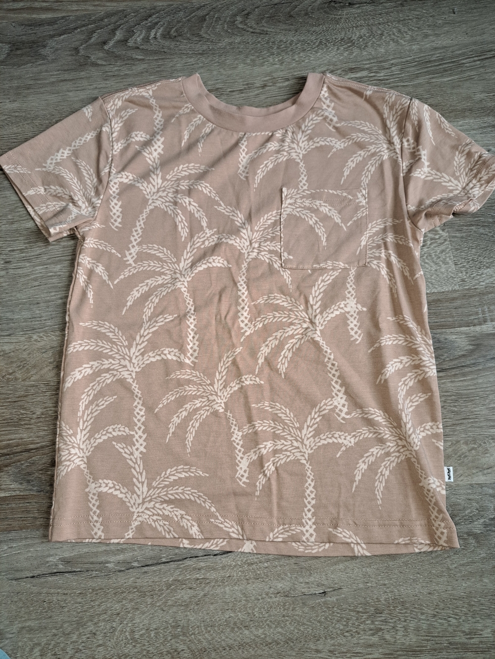 Little Sleepies Kids Short Sleeve Palm Print T‑Shirt in Light Taupe